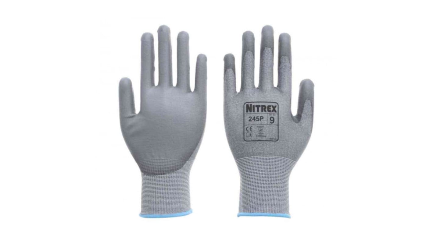 Guantes de trabajo de Fibra de vidrio, HPPE, Poliéster, Spandex, Acero Gris Unigloves serie 245N*, talla 7, con