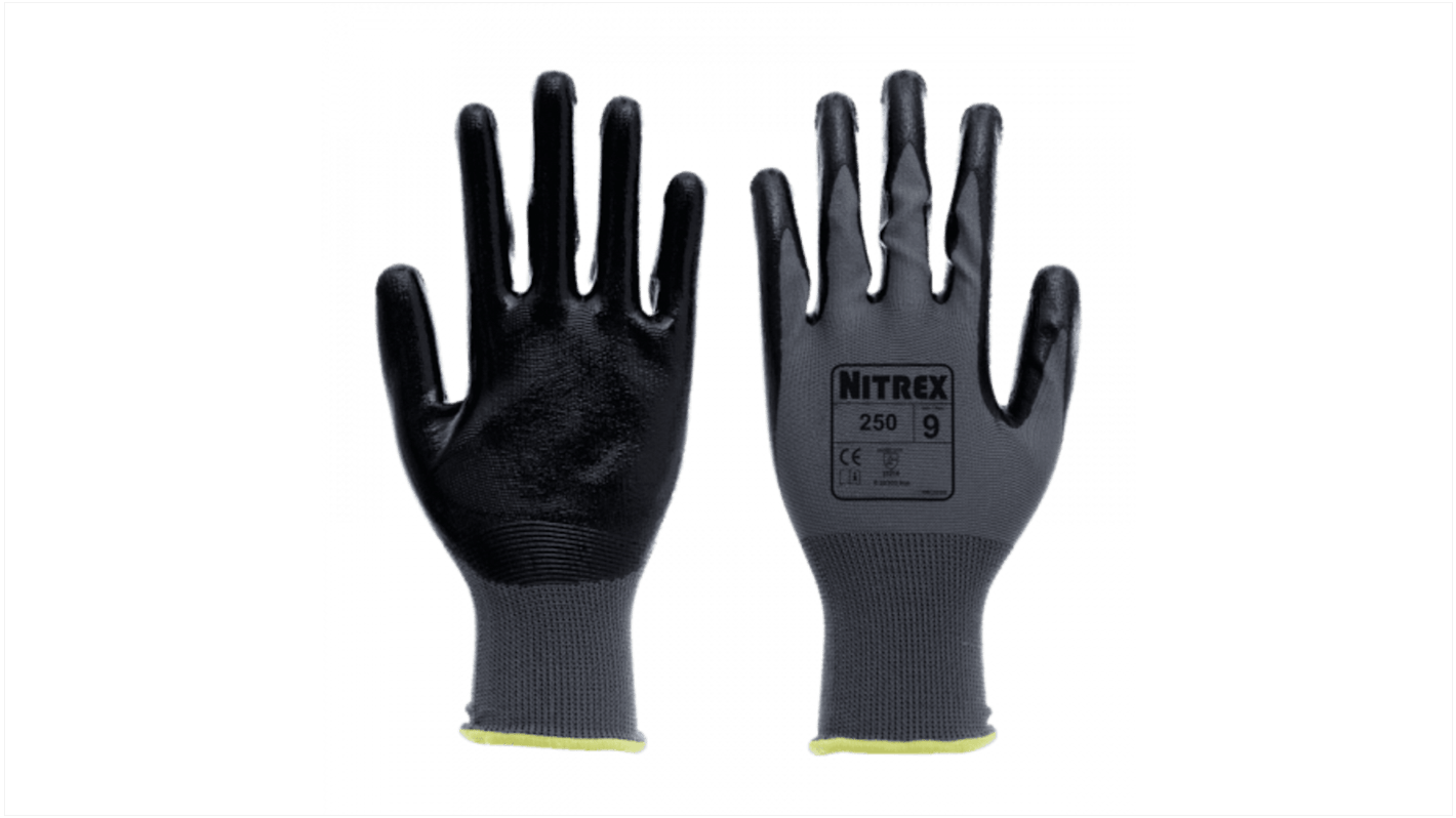 Unigloves 250* Polyester Abrasion Resistant, Dry Environment Work Gloves, Size 6, XS, Nitrile Coating