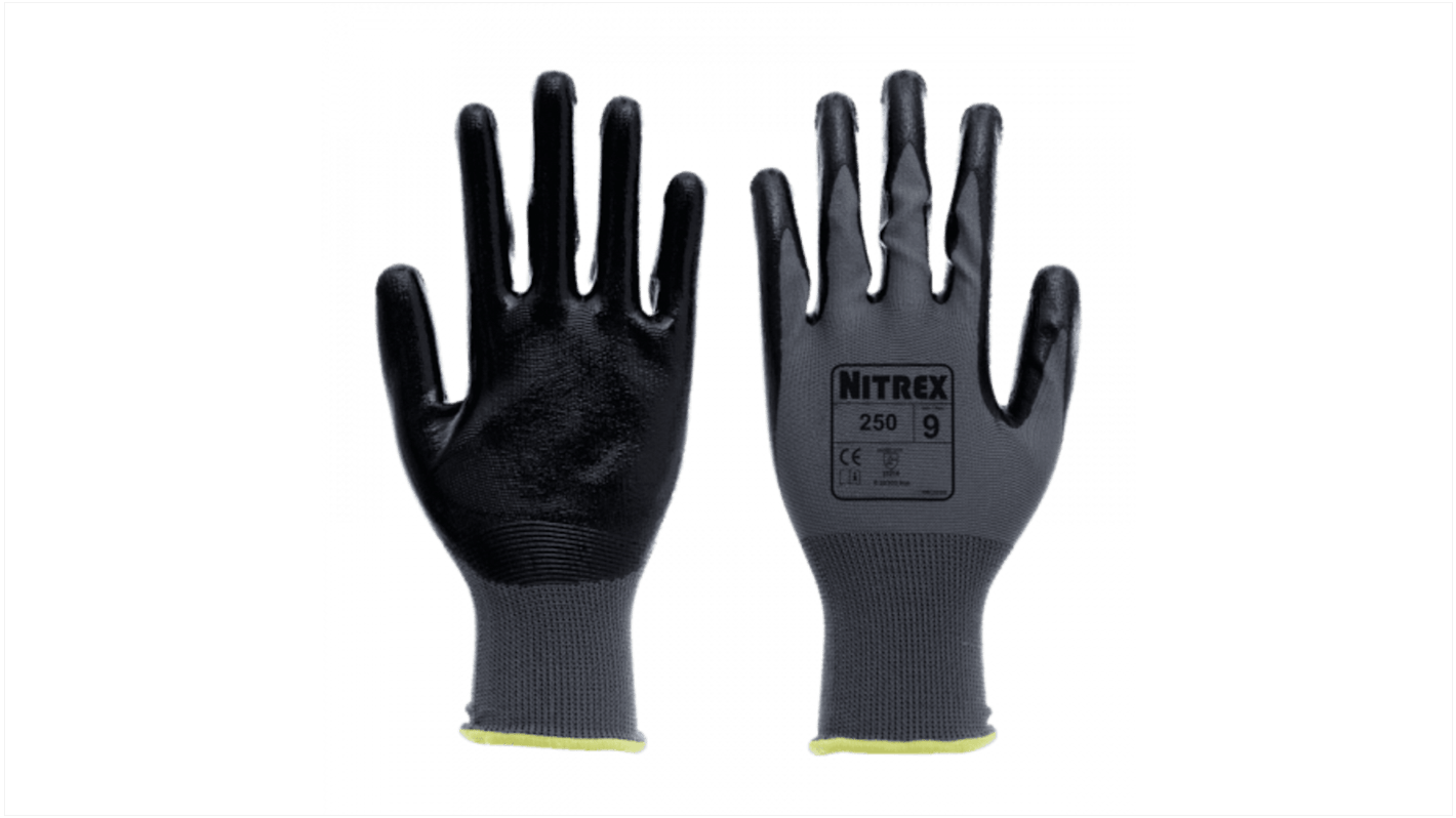 Uniglove 250* Polyester Abrasion Resistant, Dry Environment Work Gloves, Size 8, Medium, Nitrile Coating