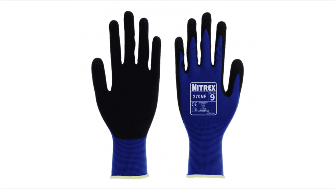 Guantes de trabajo de Nylon Unigloves serie 270NF*, talla 7, con recubrimiento de Nitrilo, Resistentes a la abrasión