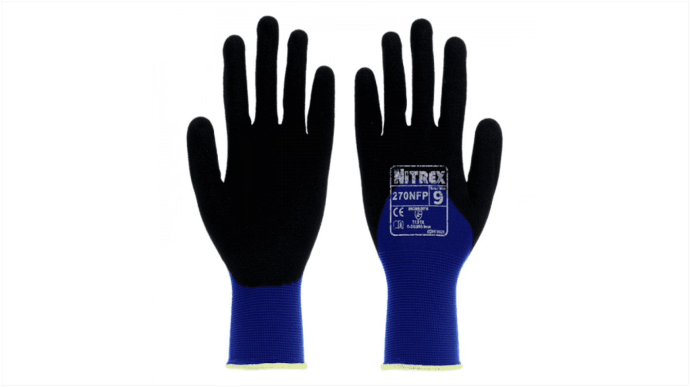 Unigloves 270NFP* Nylon Grip and Abrasion Resistance, Oil Resistant, Wet Resistance Work Gloves, Size 6, XS, Nitrile