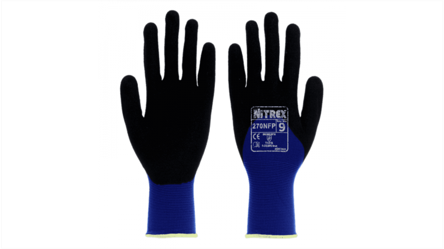 Unigloves 270NFP* Nylon Grip and Abrasion Resistance, Oil Resistant, Wet Resistance Work Gloves, Size 9, Nitrile Coating