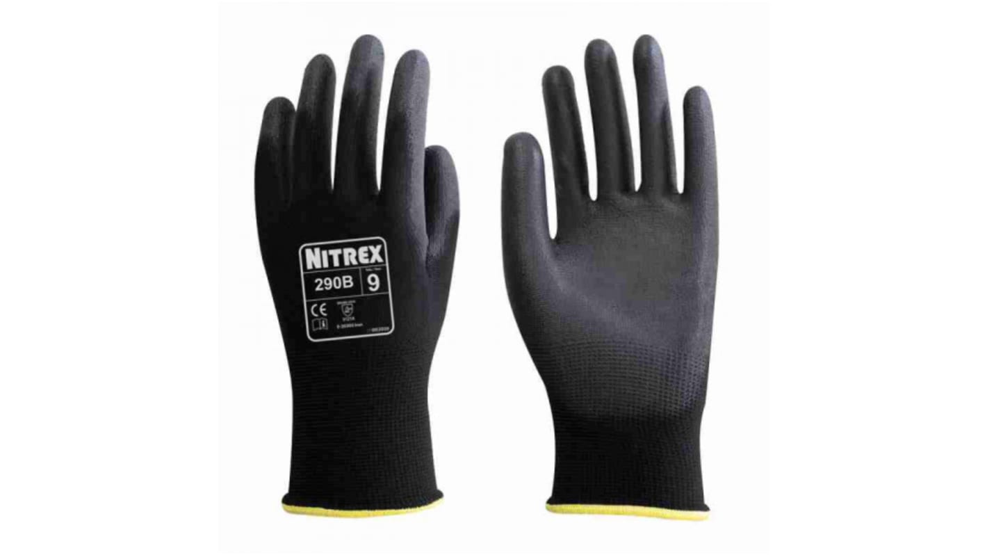 Unigloves 290B* Black Polyester (Liner) Abrasion Resistant, General Purpose Work Gloves, Size 6, Polyurethane Coating