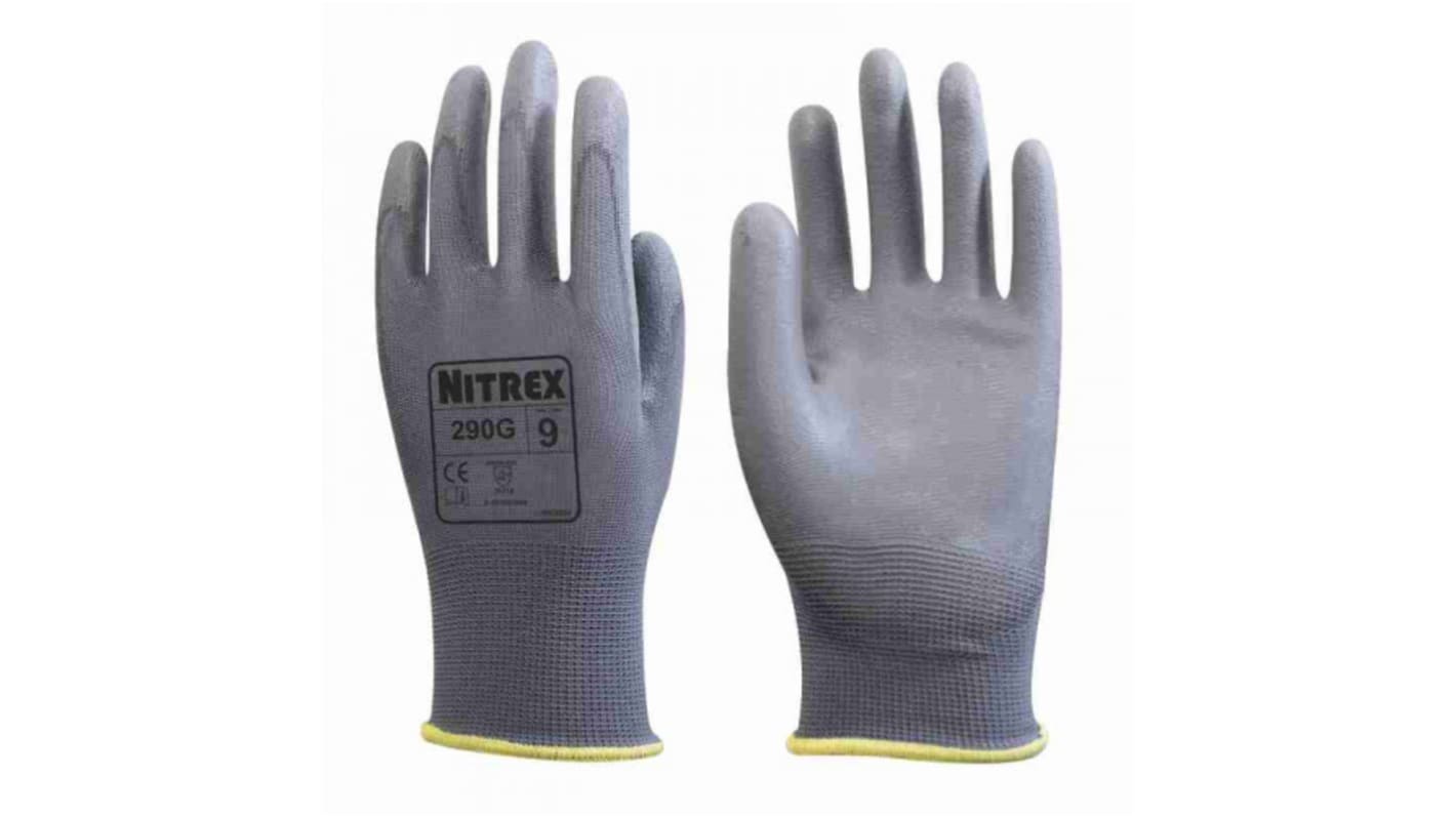 Unigloves 290G* Grey Polyester (Liner) Abrasion Resistant, General Purpose Work Gloves, Size 6, XS, Polyurethane Coating