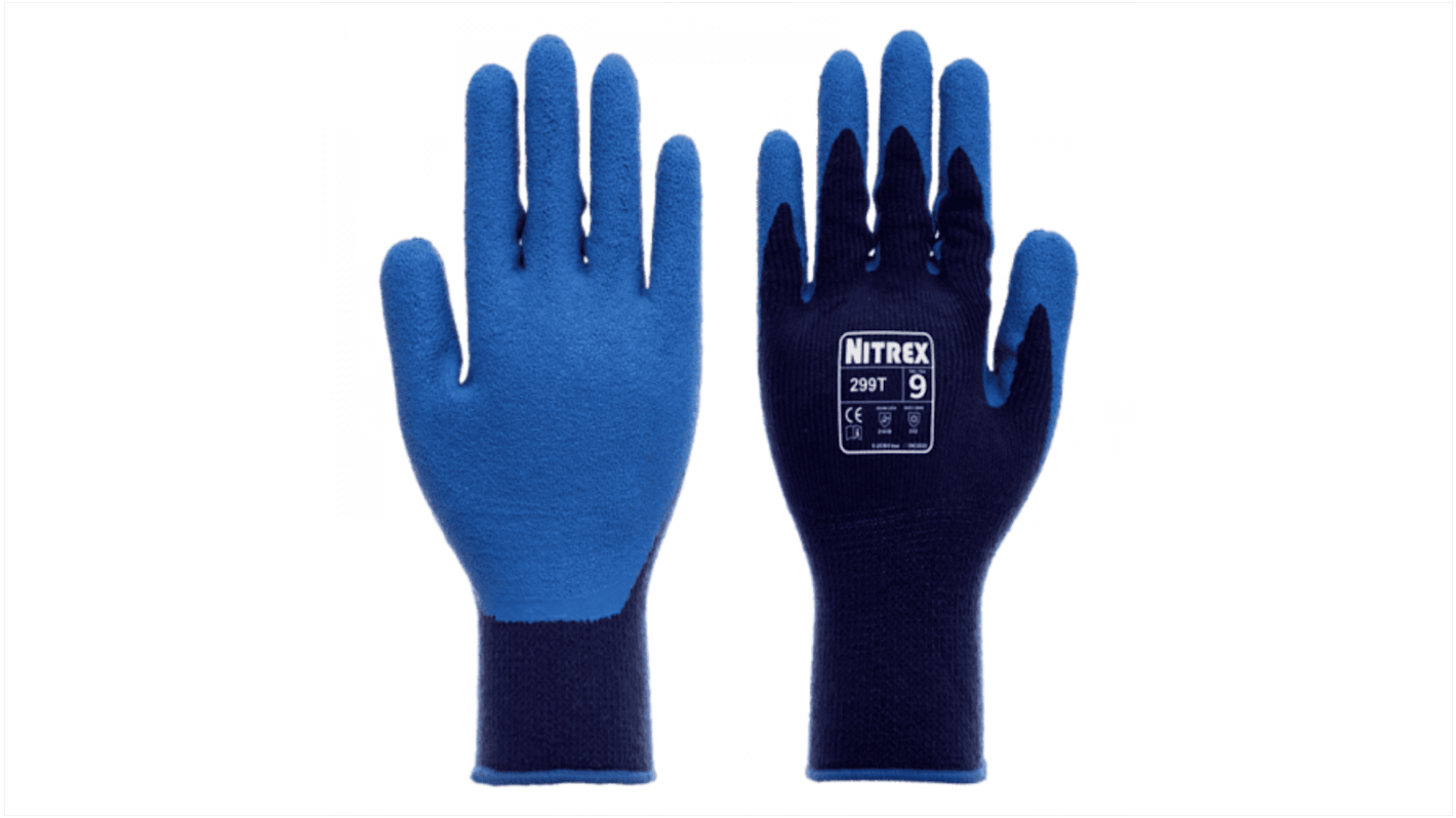 Guantes de trabajo de Acrílico Azul Unigloves serie 299T*, talla 8, con recubrimiento de Látex, Uso general