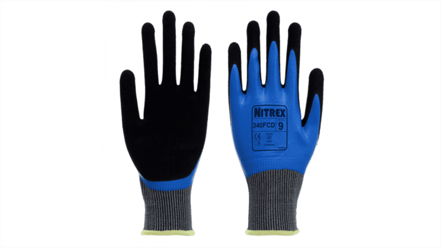 Guantes de trabajo de Fibra de vidrio, HPPE, Nylon, Spandex Azul Unigloves serie 340FCD*, talla 6, con recubrimiento de