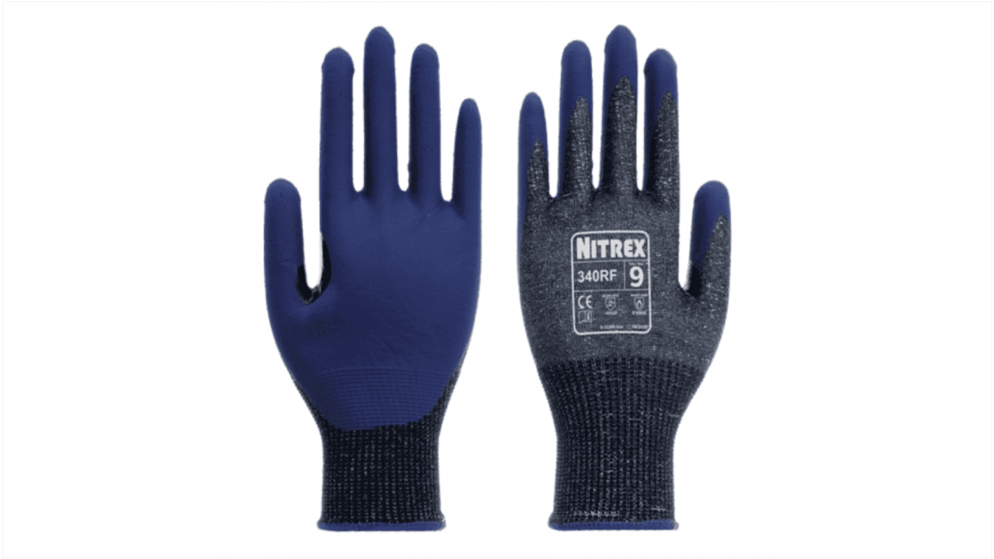 Guantes de trabajo de Fibra de vidrio, HPPE, Nailon Gris Unigloves serie 340RF*, talla 7, S, con recubrimiento de