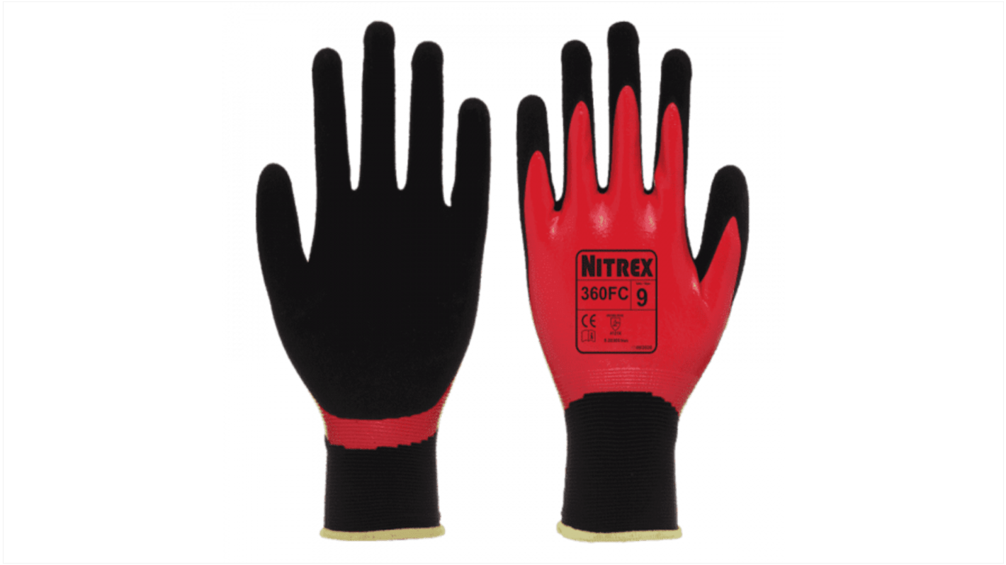 Unigloves 360FC* Red Nylon Abrasion Resistant, Dry Environment Work Gloves, Size 7, Small, Nitrile Coating