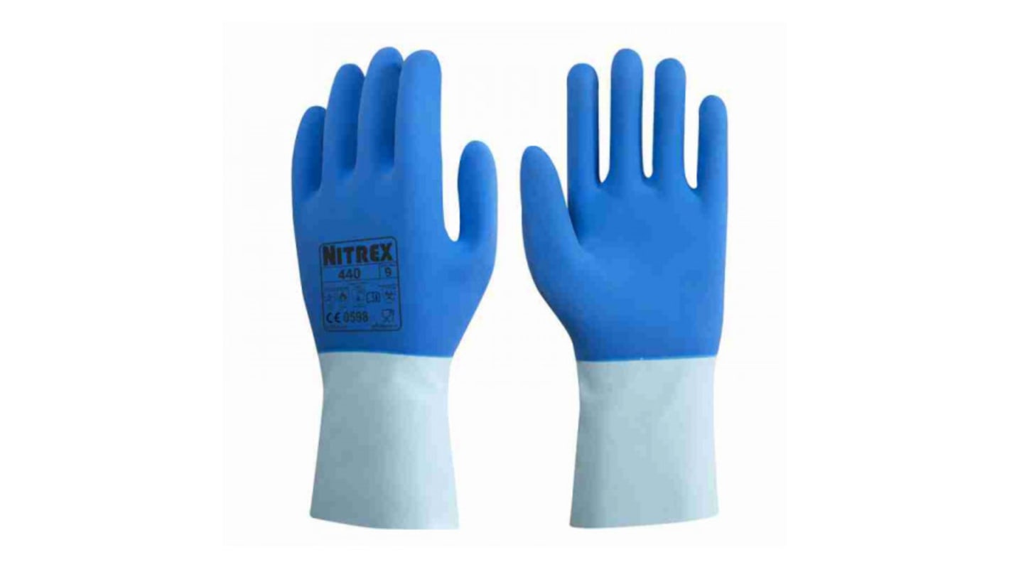 Unigloves 440* Blue Latex Coated Cotton Extra Grip Work Gloves, Size 8