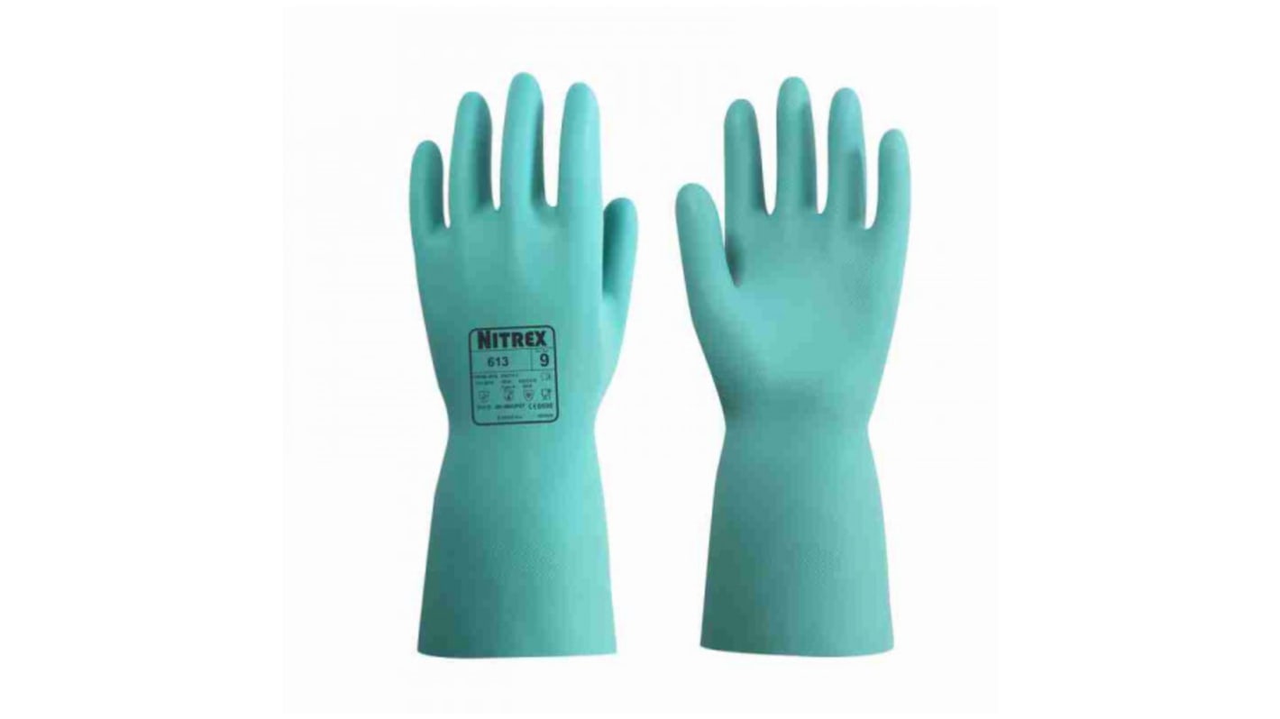 Uniglove 613* Green Nitrile Abrasion Resistant, Chemical Resistant, Extra Grip Work Gloves, Size 6, XS