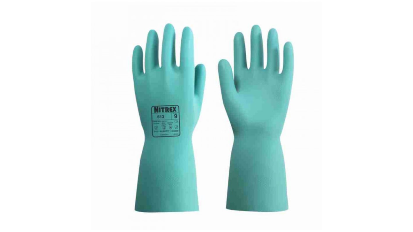 Unigloves 613* Green Nitrile Abrasion Resistant, Chemical Resistant, Extra Grip Work Gloves, Size 9
