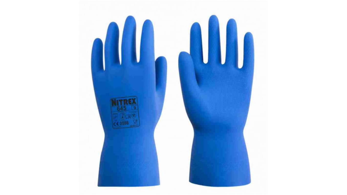 Unigloves 645* Blue Latex Chemical Resistant Work Gloves, Size 8, Medium