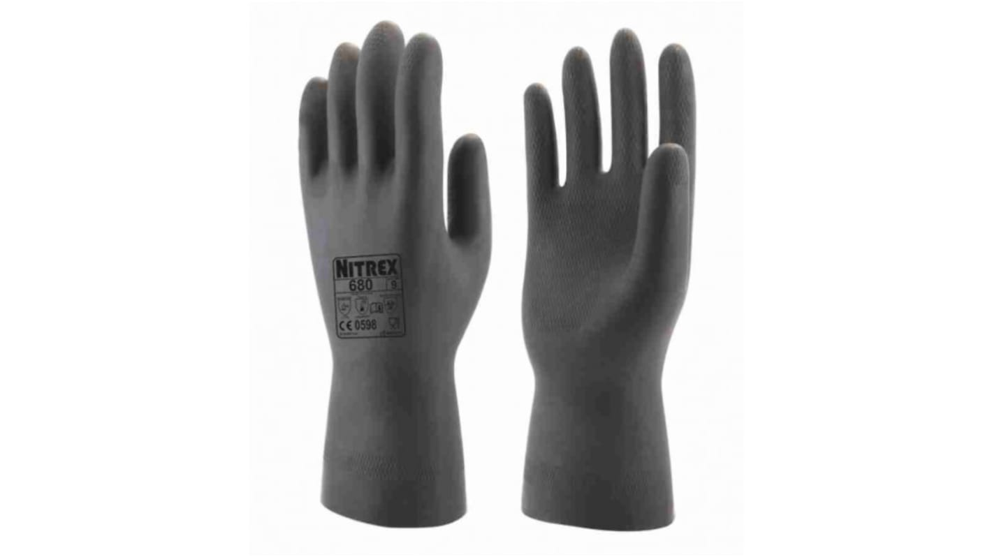68009 Unigloves 680* Black Latex Chemical Resistant Work Gloves