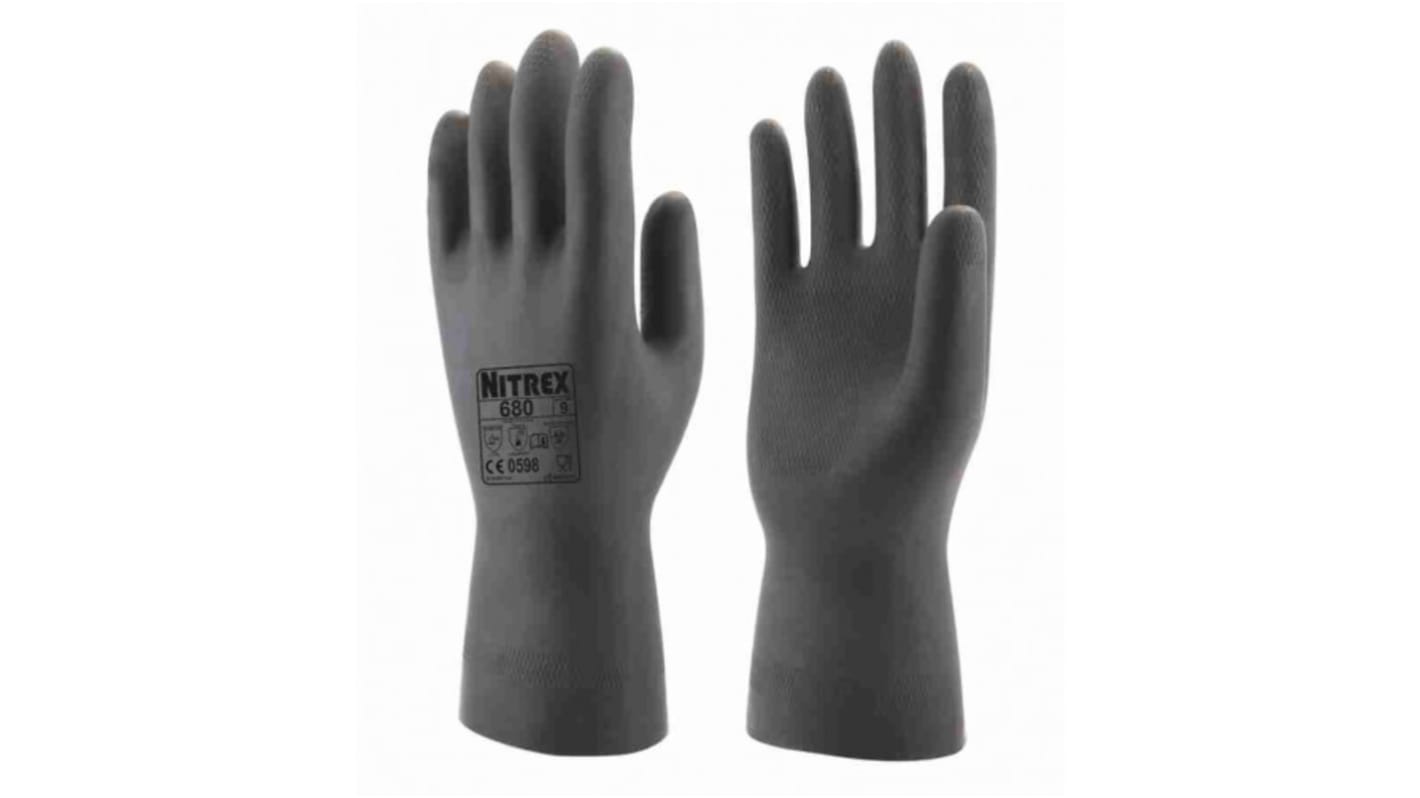 Unigloves 680* Black Latex Chemical Resistant Work Gloves, Size 10, XL