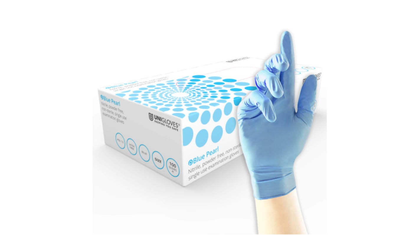 Guantes desechables Uniglove sin polvo de Nitrilo Azul, caja de 100 unidades