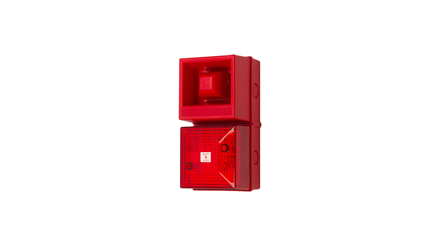 Clifford & Snell YL40 Series Red Sounder Beacon, 48 V dc, IP65, Bulkhead, Flat Wall, 108dB at 1 Metre