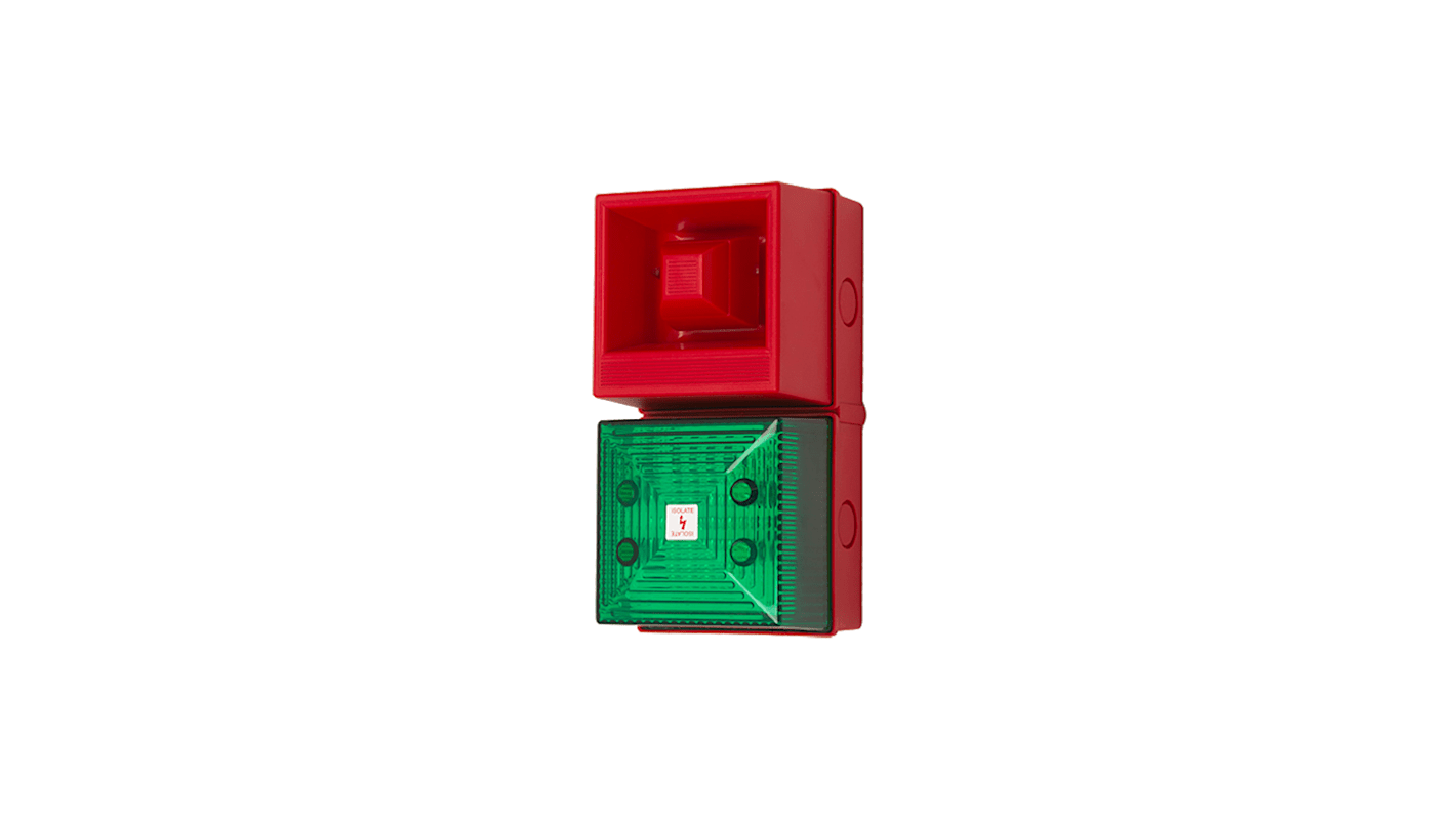 Clifford & Snell YL40 Series Green Sounder Beacon, 230 V ac, IP65, Bulkhead, Flat Wall, 108dB at 1 Metre