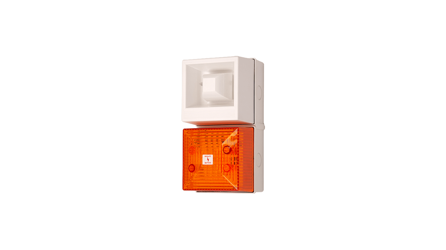 Clifford & Snell YL40 Series Amber Sounder Beacon, 48 V dc, IP65, Bulkhead, Flat Wall, 108dB at 1 Metre