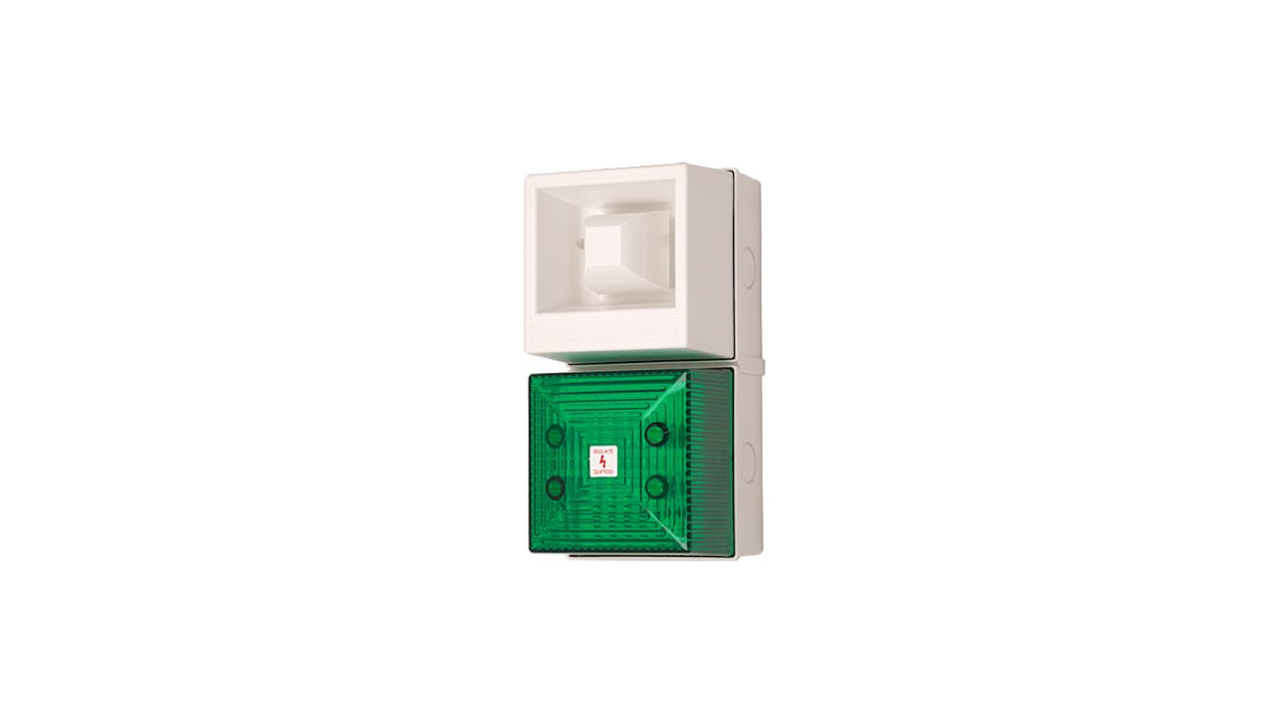 Clifford & Snell YL40 Series Green Sounder Beacon, 115 V ac, IP65, Bulkhead, Flat Wall, 108dB at 1 Metre