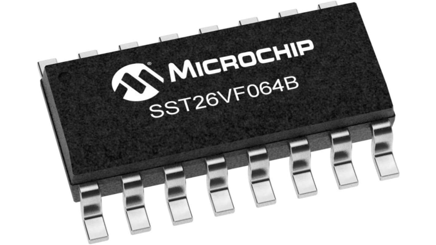 Microchip 64Mbit SPI, SQI Flash Memory 16-Pin SOIC, SST26VF064BT-104I ...