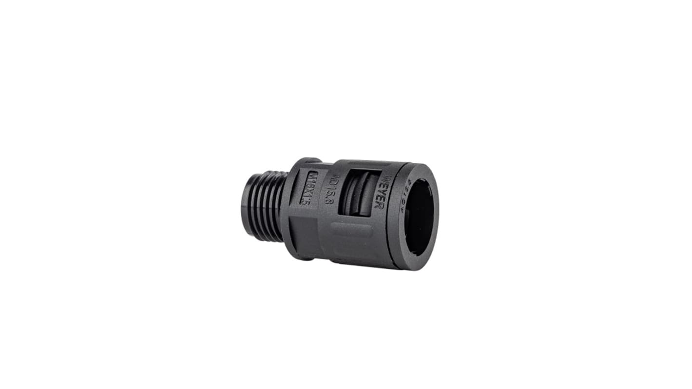 RS PRO Fixed Straight, Conduit Fitting, 12mm Nominal Size, M16x1.5, Polyamide, Black