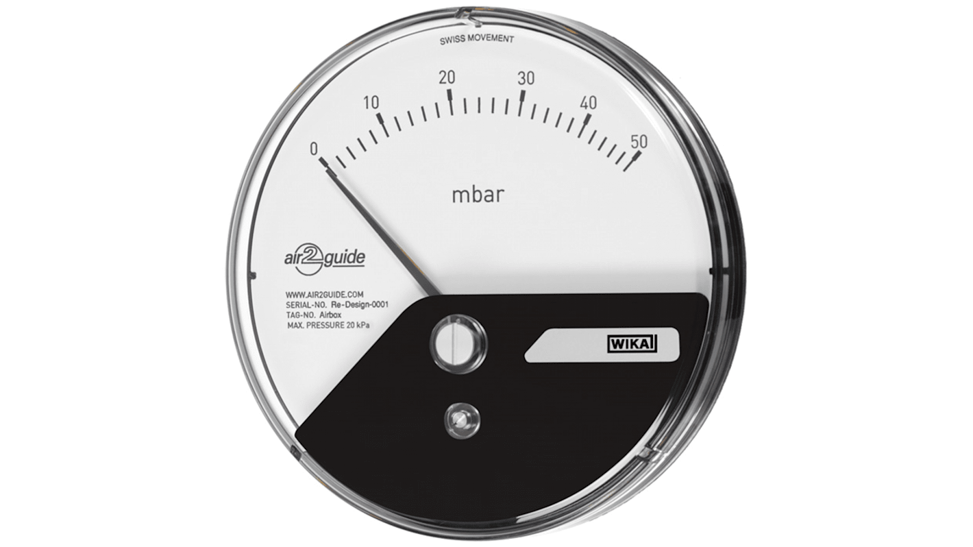 WIKA 4 to 6 mm Analogue Differential Pressure Gauge 100Pa Back Entry, 14209121, 0Pa min.