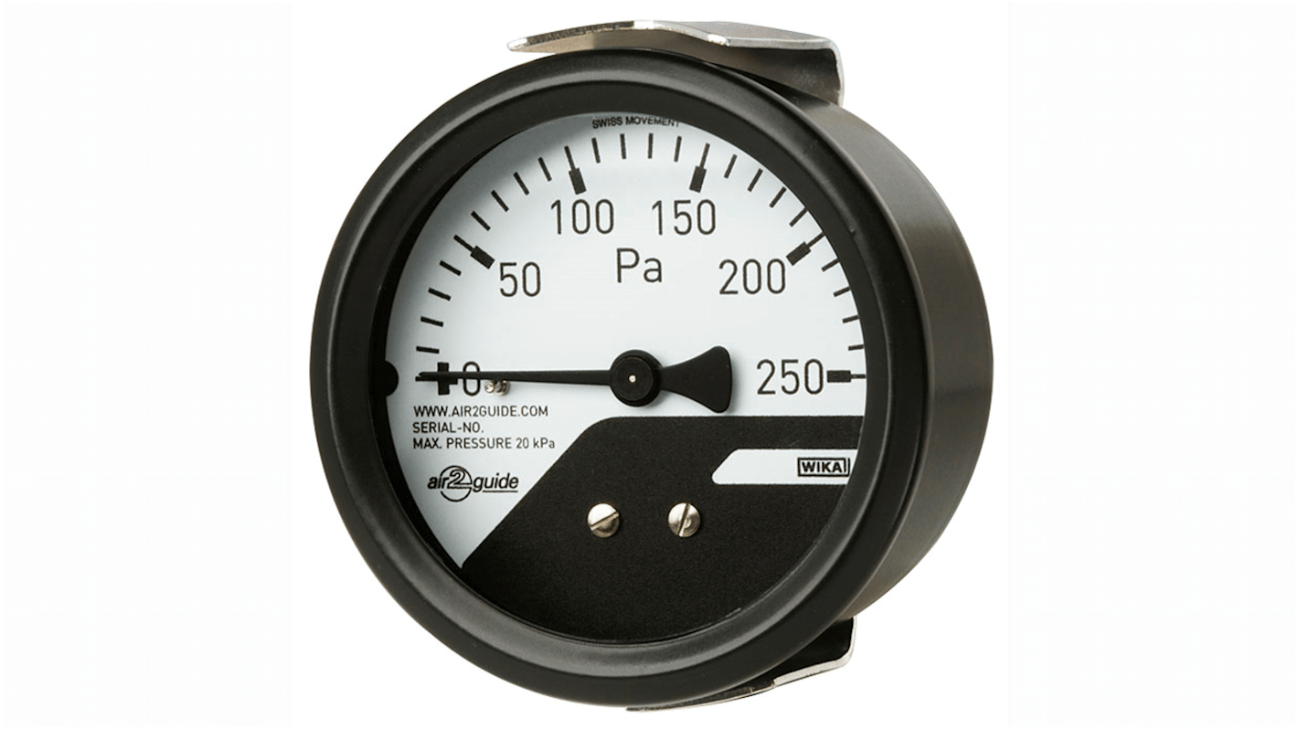 WIKA 4 to 6 mm Analogue Differential Pressure Gauge 250Pa Back Entry, 40412094, 0Pa min.
