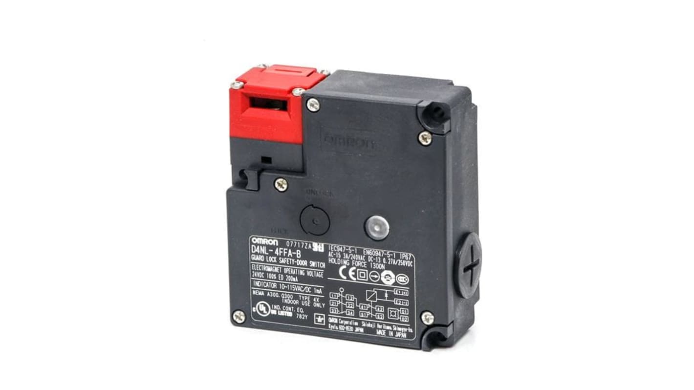 Omron D4NL Series Safety Interlock Switch, Power to Lock, 24V dc, 2NC/NO + 2NC/NO