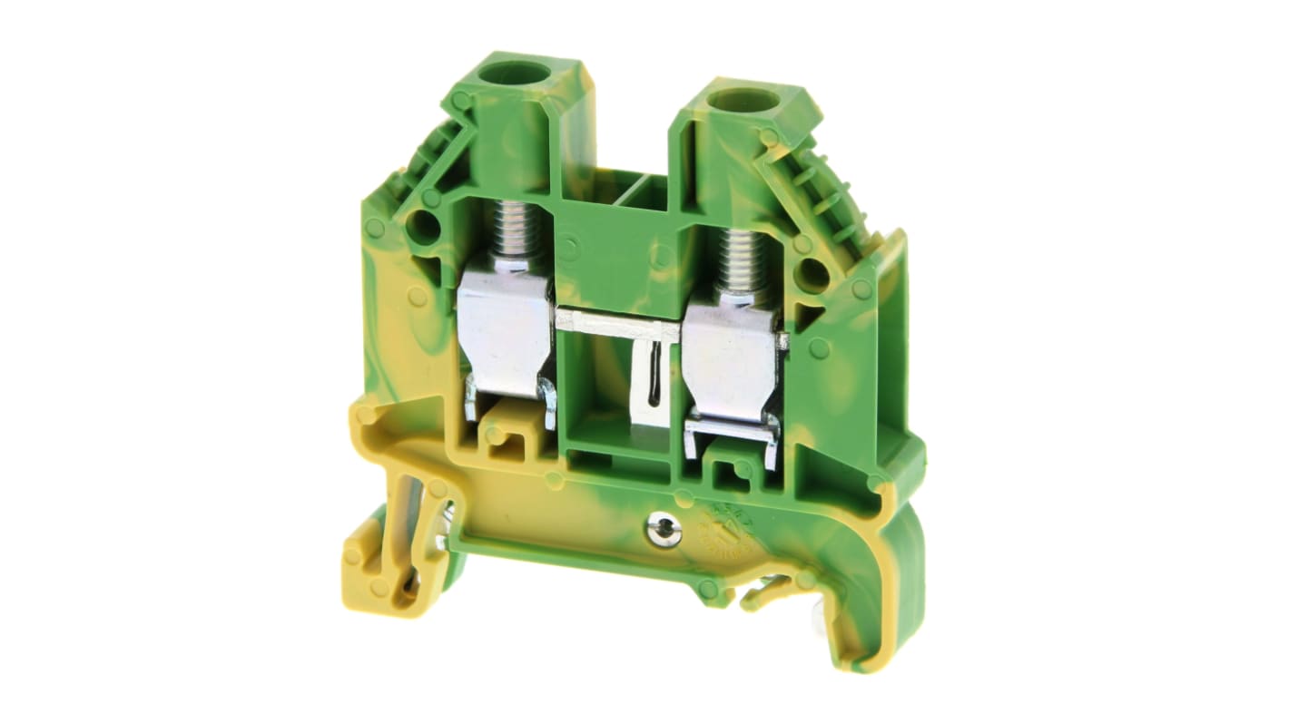 Omron XW5G Series Green/Yellow DIN Rail Terminal Block, 6mm², 1-Level, Screw Termination