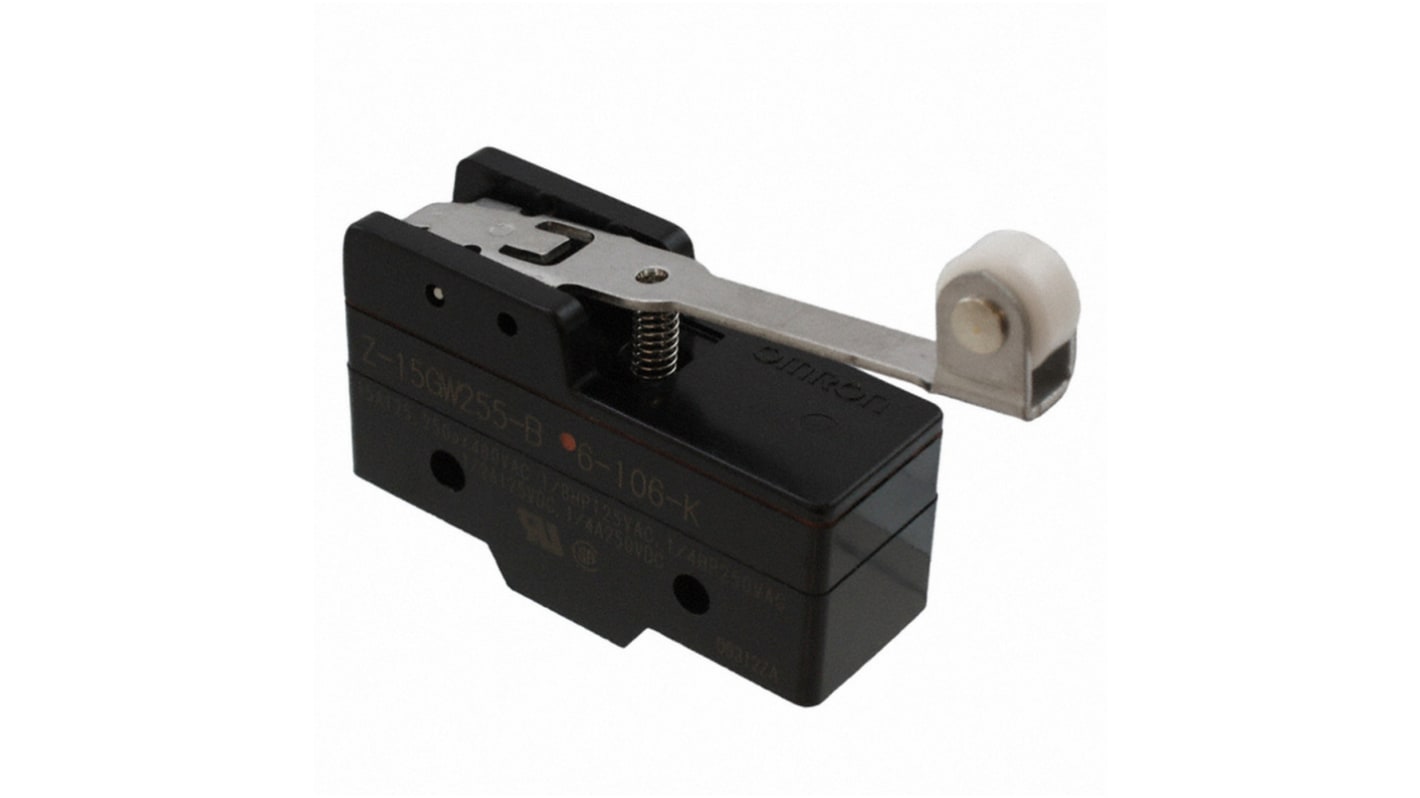 Omron Z Series Hinge Roller Lever Limit Switch, NO/NC, IP62, SPDT, Plastic Housing, 500V ac ac Max, 15A Max