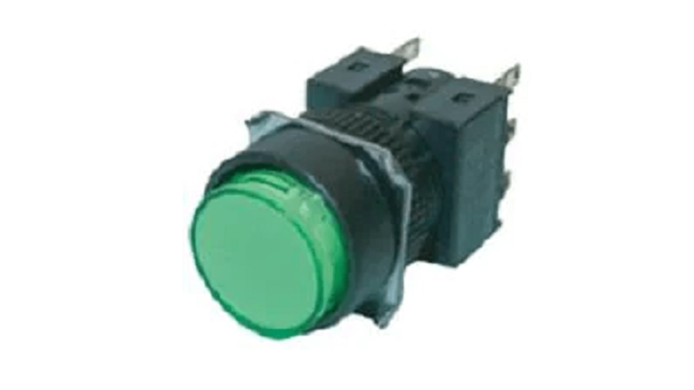 Omron A16 Series Illuminated Push Button Switch, Panel Mount, Green LED, IP65