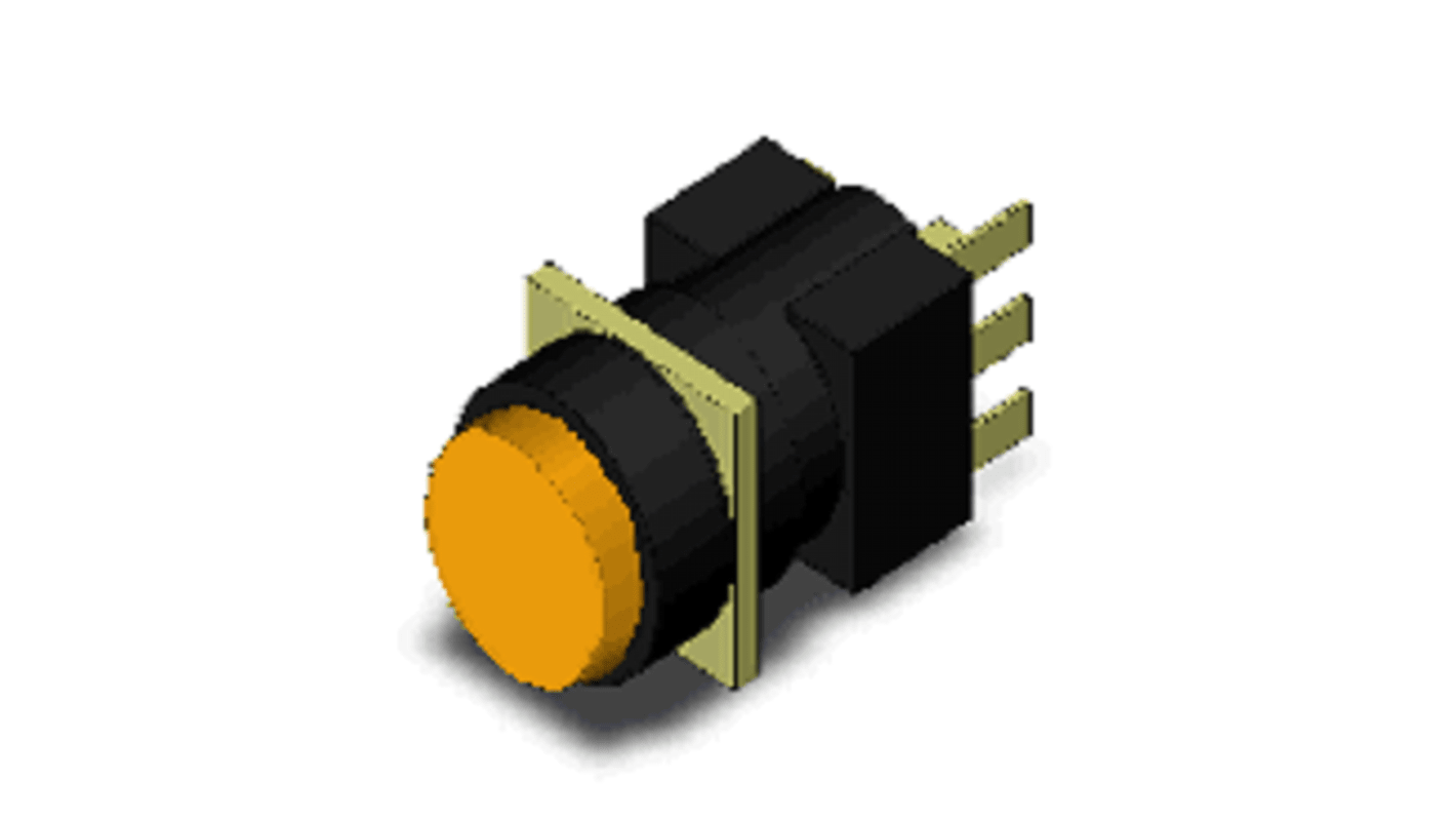 A165TYM1 Omron A16 Series Push Button Switch, Momentary, Panel Mount, SPDT, Yellow LED, 30V