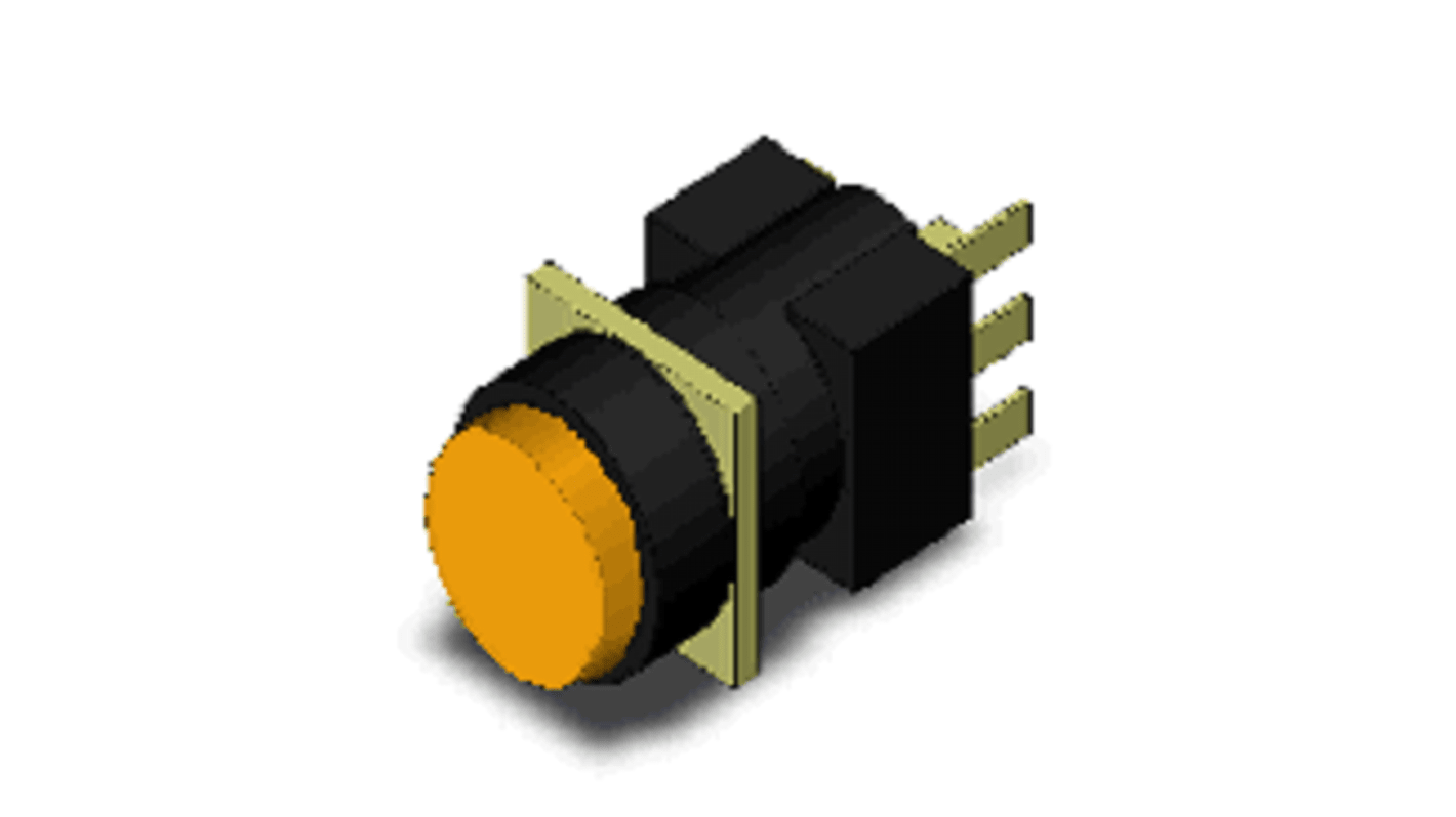 Omron A16 Series Push Button Switch, Momentary, Panel Mount, SPDT, Yellow LED, 30V dc, IP65