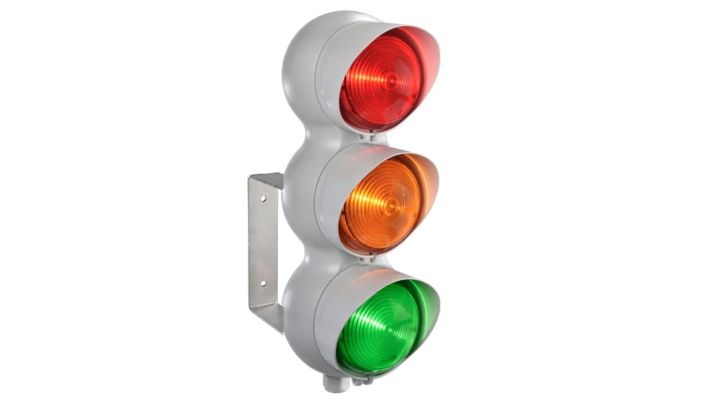 RS PRO Amber, Green, Red Traffic Light LED Beacon, 3 Lights, 12 → 24 V ac/dc, Bracket Mount