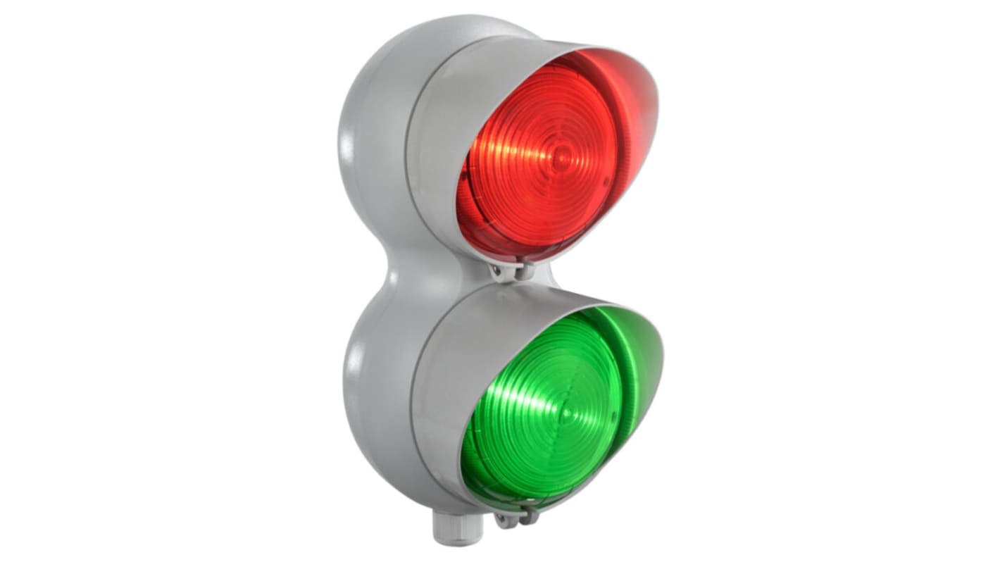 RS PRO Green, Red Traffic Light LED Beacon, 2 Lights, 120 → 240 V ac, Surface Mount