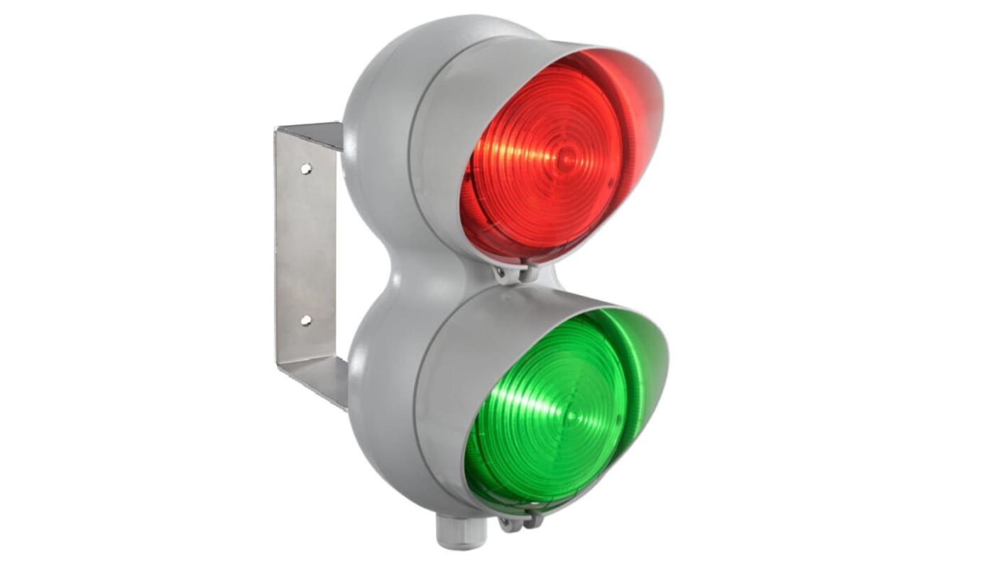 RS PRO Green, Red Traffic Light LED Beacon, 2 Lights, 120 → 240 V ac, Wall Mounting Bracket