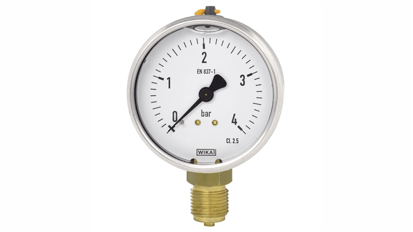 WIKA G 1/2 Analogue Pressure Gauge 3bar Bottom Entry, 12186601, -1bar min.