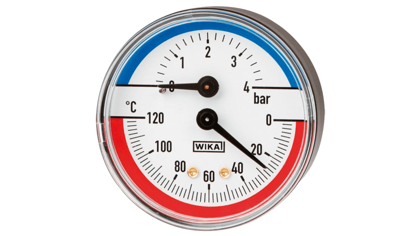 Manomètre WIKA 100.XX, 0bar à 4bar, raccord G 1/2, Ø cadran 80mm