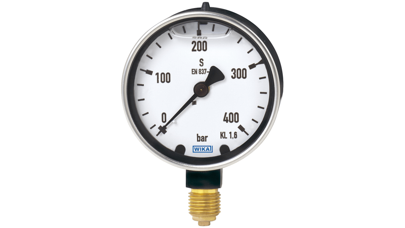 WIKA 213.40.0XX Druckmessgerät Prozessanschluss unten Analog 0bar → 400bar, Ø 63mm G 1/8