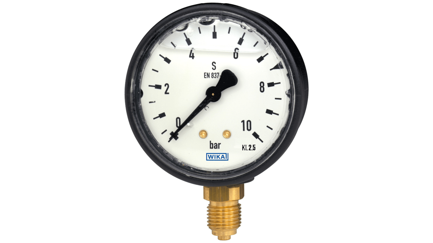 WIKA G 1/4 Analogue Pressure Gauge 16bar Back Entry, 9011978, 0bar min