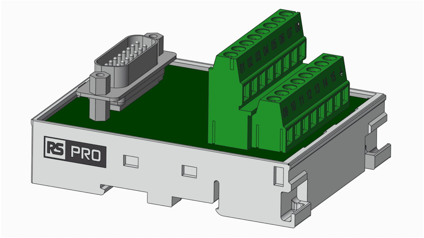 Moduł 15 -pinowe na szynę DIN RS PRO D-sub Męski długość 60.2mm 1A