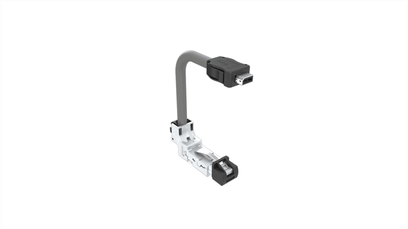 Câble Ethernet catégorie 6a Blindé Amphenol Communications Solutions, Gris, 1m Thermoplastique Avec connecteur coudé