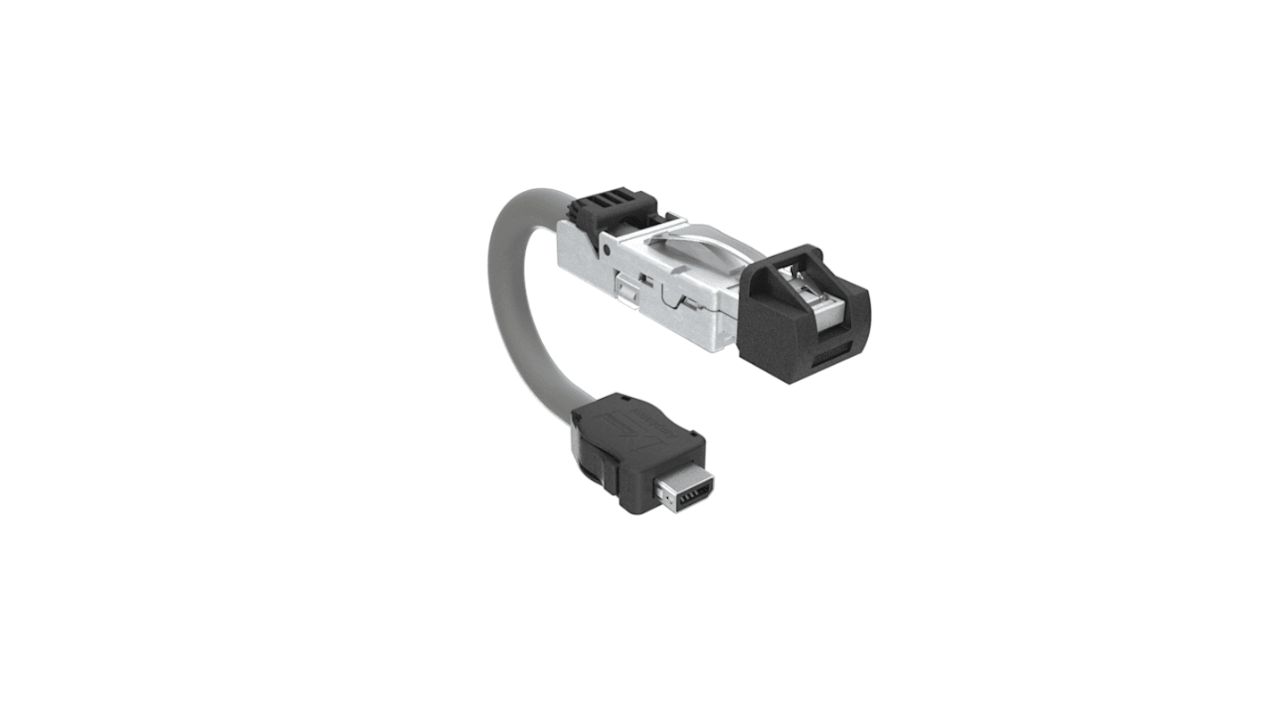 Amphenol Communications Solutions Ethernet kábel, Cat6a, RJ45 - ix ipari, 1m, Szürke