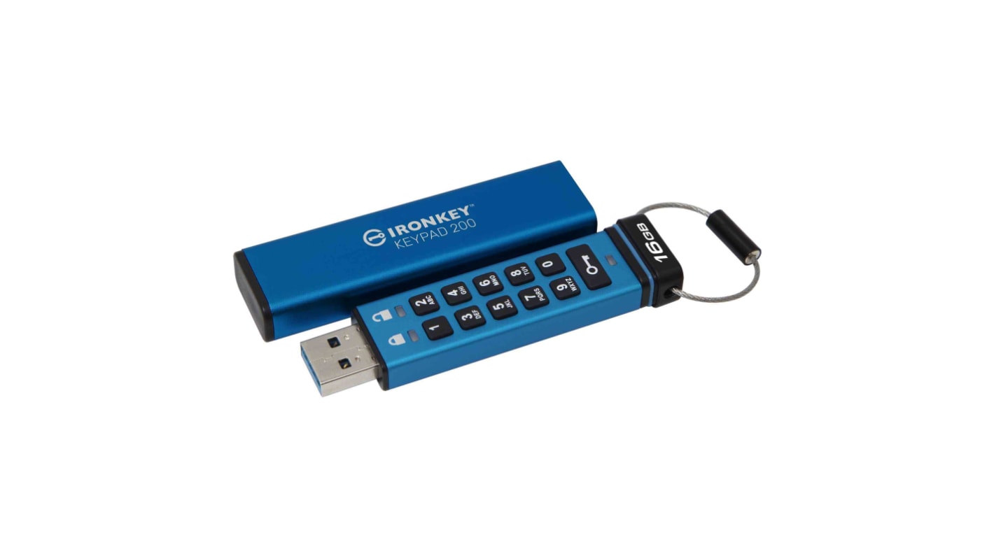 Kingston 3D TLC, USB-Stick, 16 GB, USB 3.2, AES-XTS 256 bit, IronKey Keypad 200, 140-2 Level 3