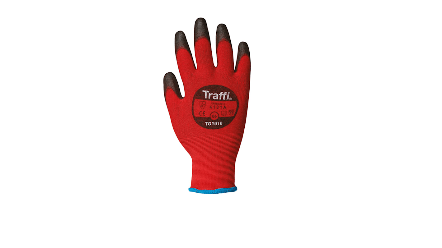 Traffi Classic Red Nylon General Purpose General Handling Gloves, Size 7, Polyurethane Coating