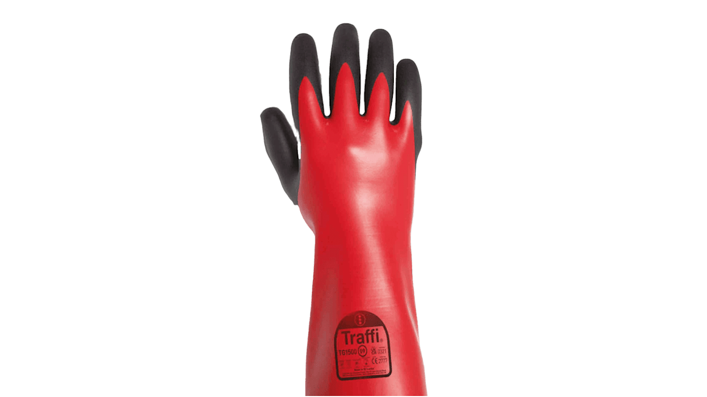 Traffi Red Cotton Oil Grip, Oil Repellent Waterproof Gloves, Size 8, NBR Coating