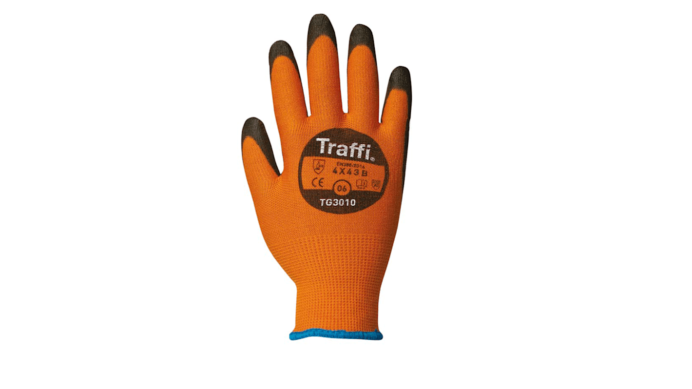 Traffi Classic Orange Elastane, HPPE, Nylon General Purpose General Handling Gloves, Size 11, Polyurethane Coating