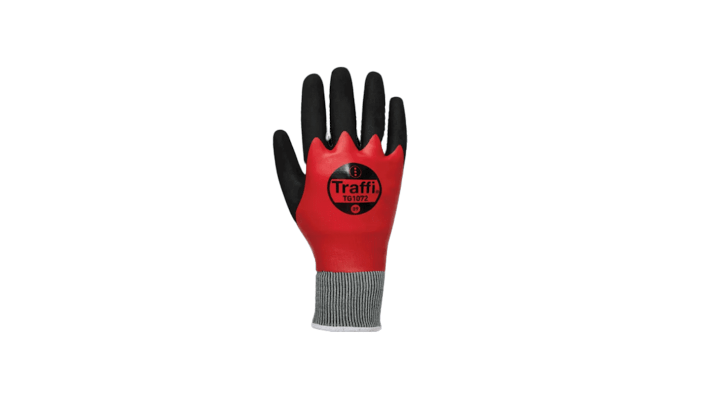 Traffi TG1072 Black/Red Acrylic, Nylon (Liner) Cut Resistant Gloves, Size 8, Medium, Nitrile Coating