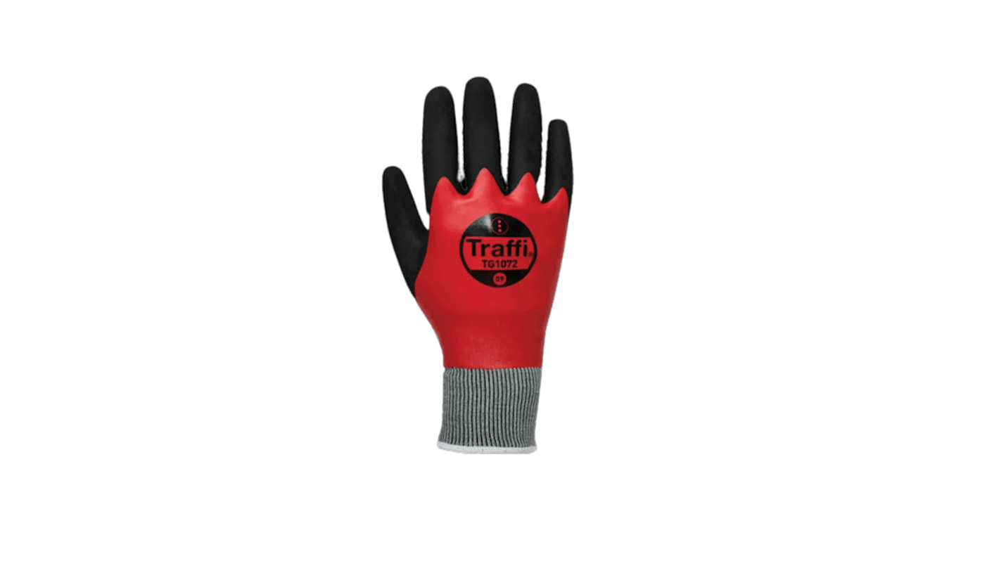 Traffi TG1072 Black/Red Acrylic, Nylon (Liner) Cut Resistant Gloves, Size 11, XXL, Nitrile Coating