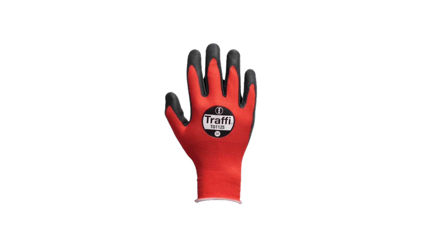 Traffi TG1125 Red Polyester (Liner) Safety Gloves, Size 10, XL, Nitrile Foam Coating